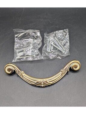 Vtg Lot of 7 Drawer Pulls Cupboard Cabinet Handles Antiqued Gold Scroll 5" NIP